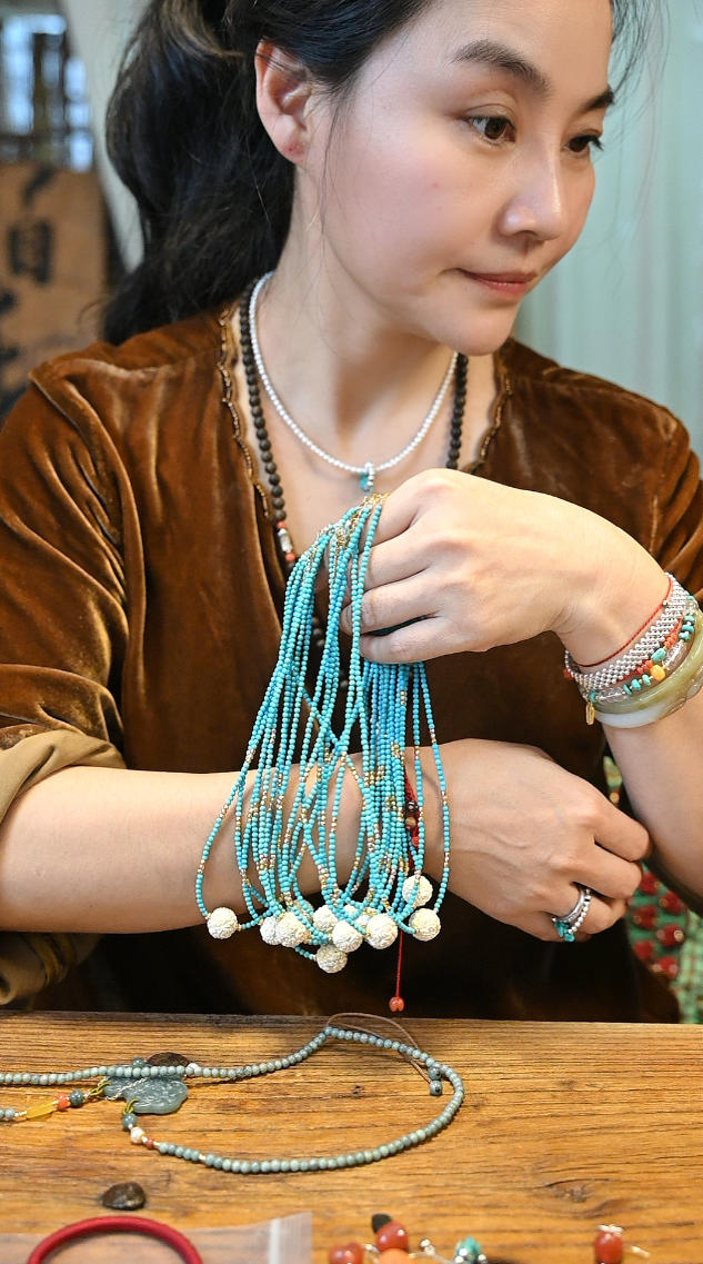 吊坠925银珐琅 银扣头蓝色小米链小马花珠吊坠项链