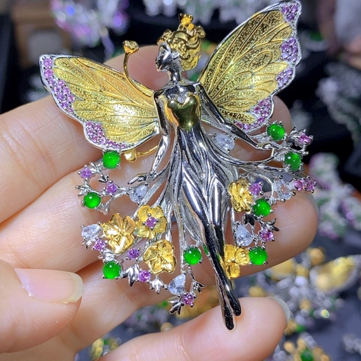 翡翠戒指银S925镶嵌天然翡翠