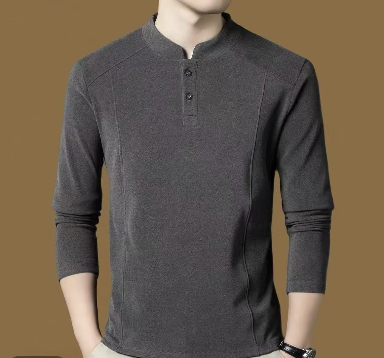 【男款】2025秋冬款蚕丝羊绒立领长袖拼接扣子保暖48201