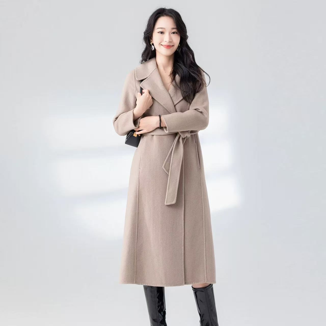 R106秋冬大衣呢大衣新款修身中长款长款毛呢气质外套