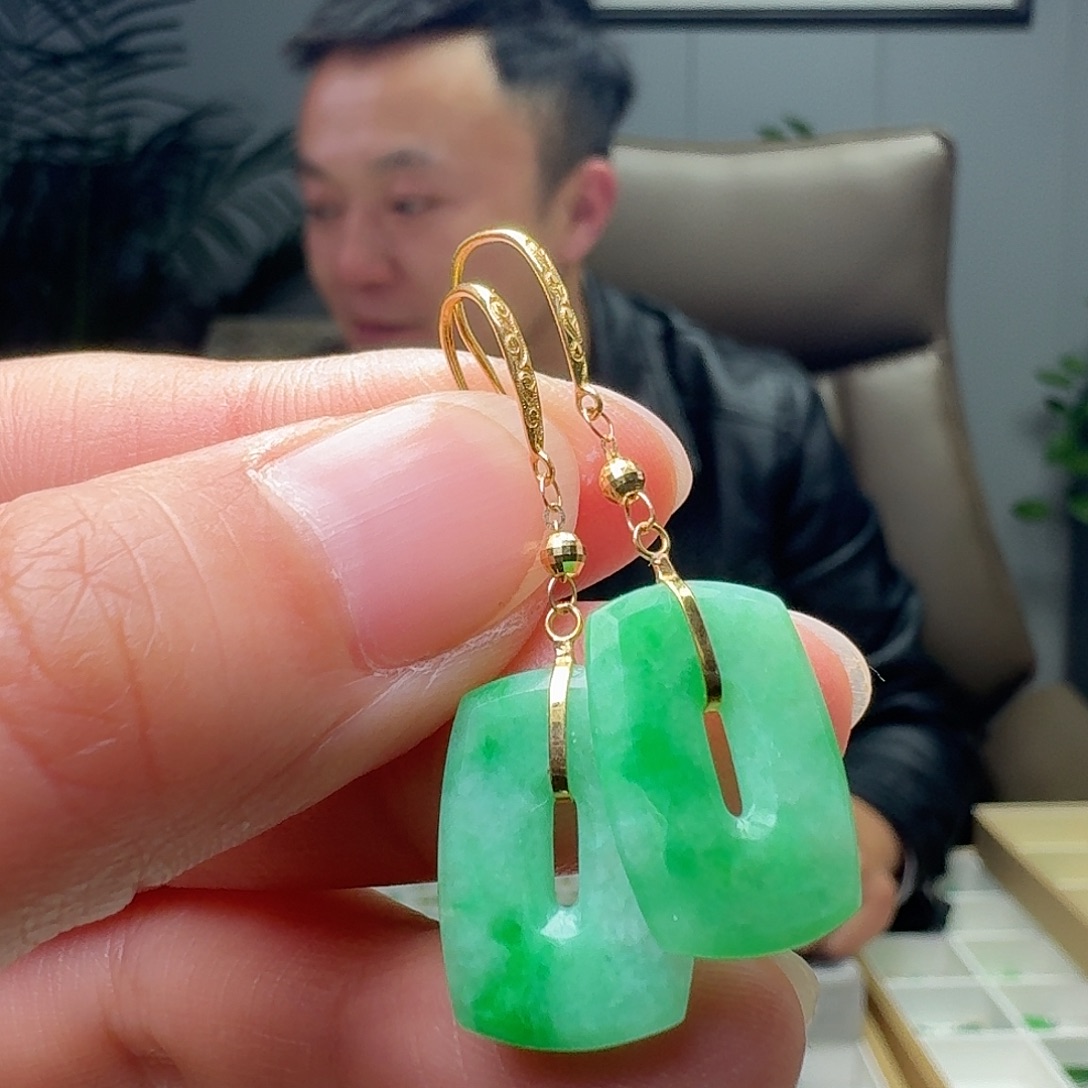 翡翠18K金镶嵌耳饰多样性发货其一