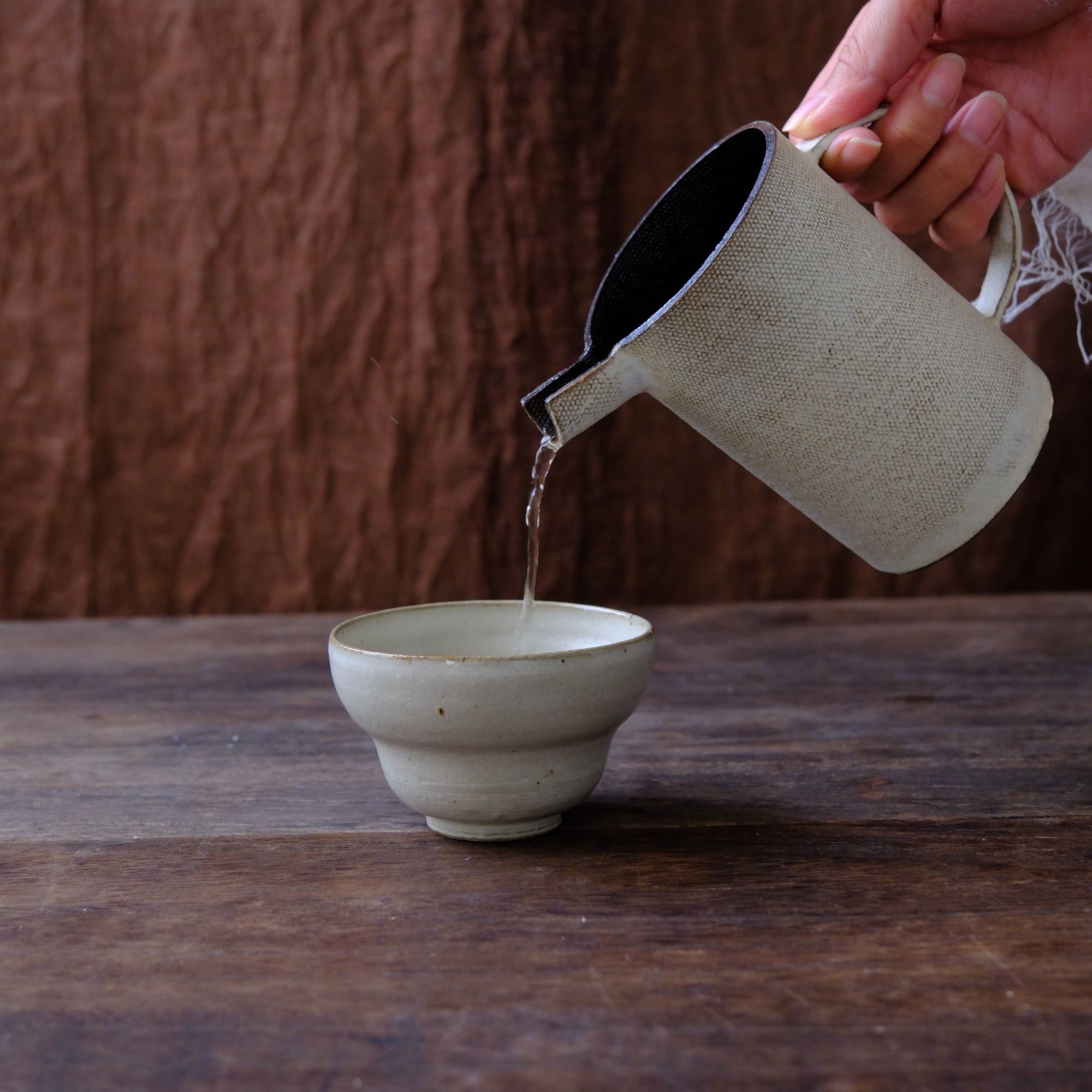 小喜宅 灰度长嘴分享杯+手工葫芦茶碗