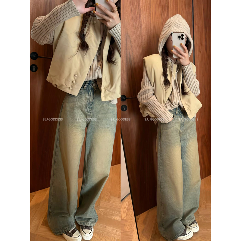 【娇娇私服定制】秋冬新款高腰显瘦小个子直筒休闲复古牛仔裤102031