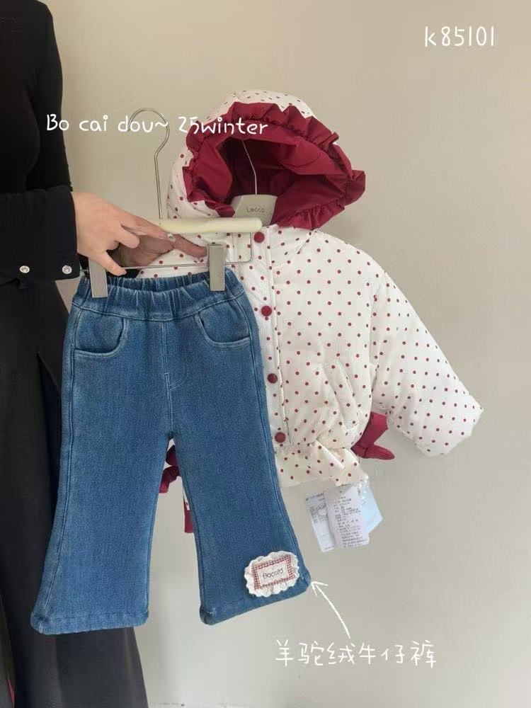 【米粒Kids】bcd红色贴布厚绒微辣牛仔裤85101