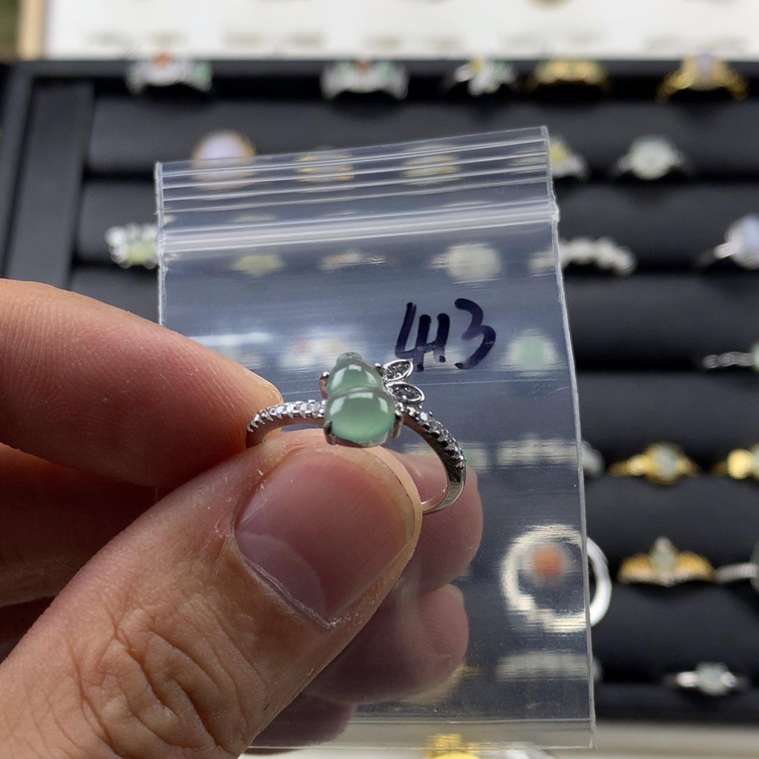 L****翡翠银S925镀金镶嵌戒指413