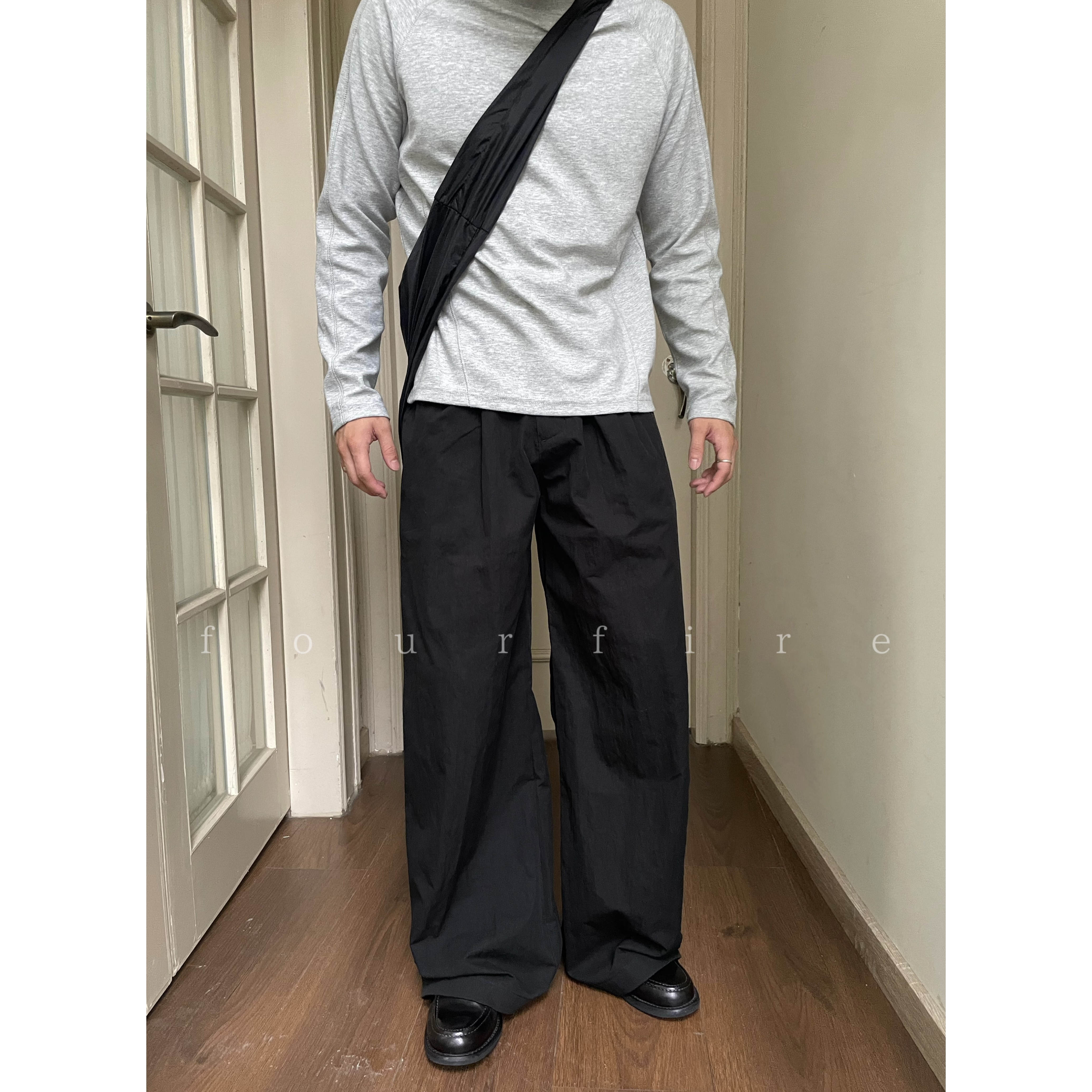 FF高级感挺阔肌理宽松直筒加宽腰头双扣百搭休闲西裤阔腿