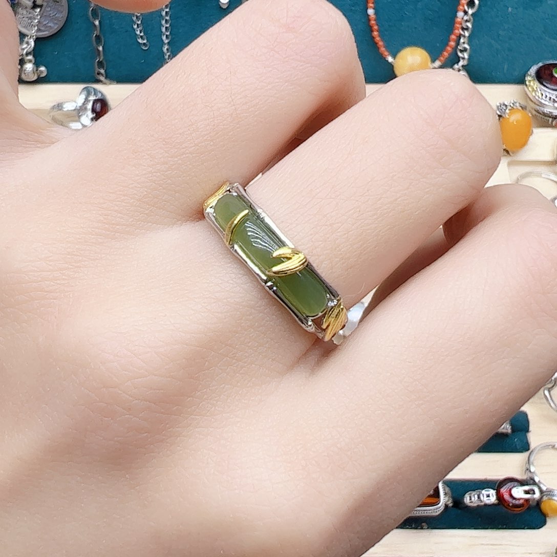 和田玉戒指银S925镶嵌