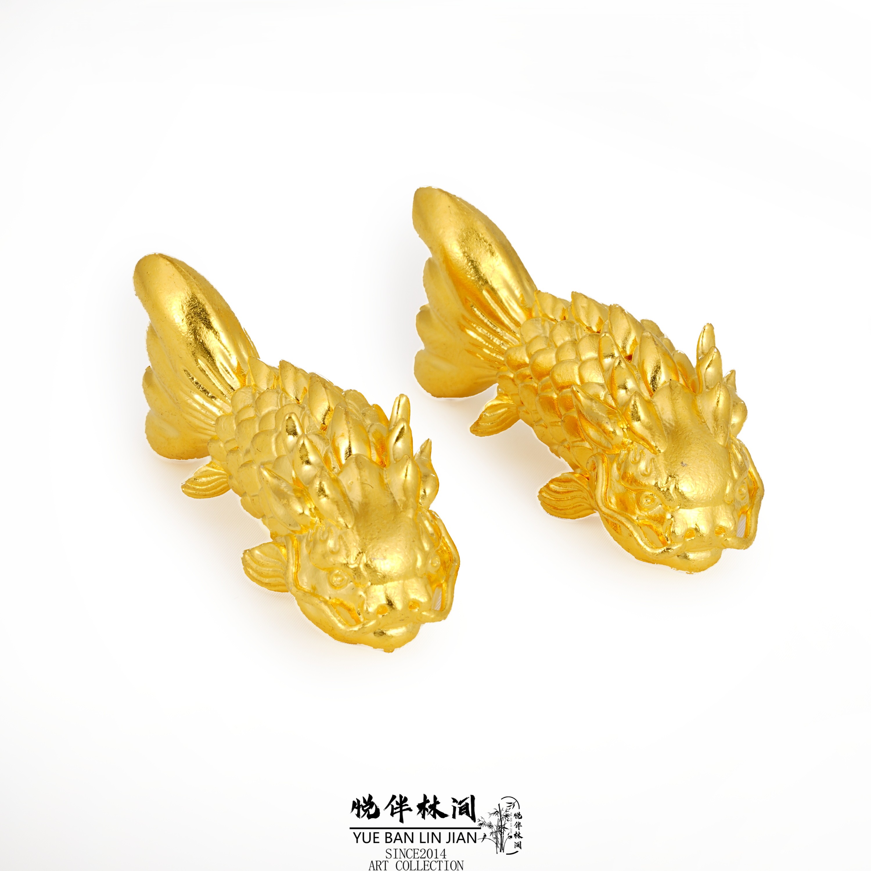 足银银制品 足银鱼跃龙门三通镀层22k金电铸金刚柏香手持文玩配饰