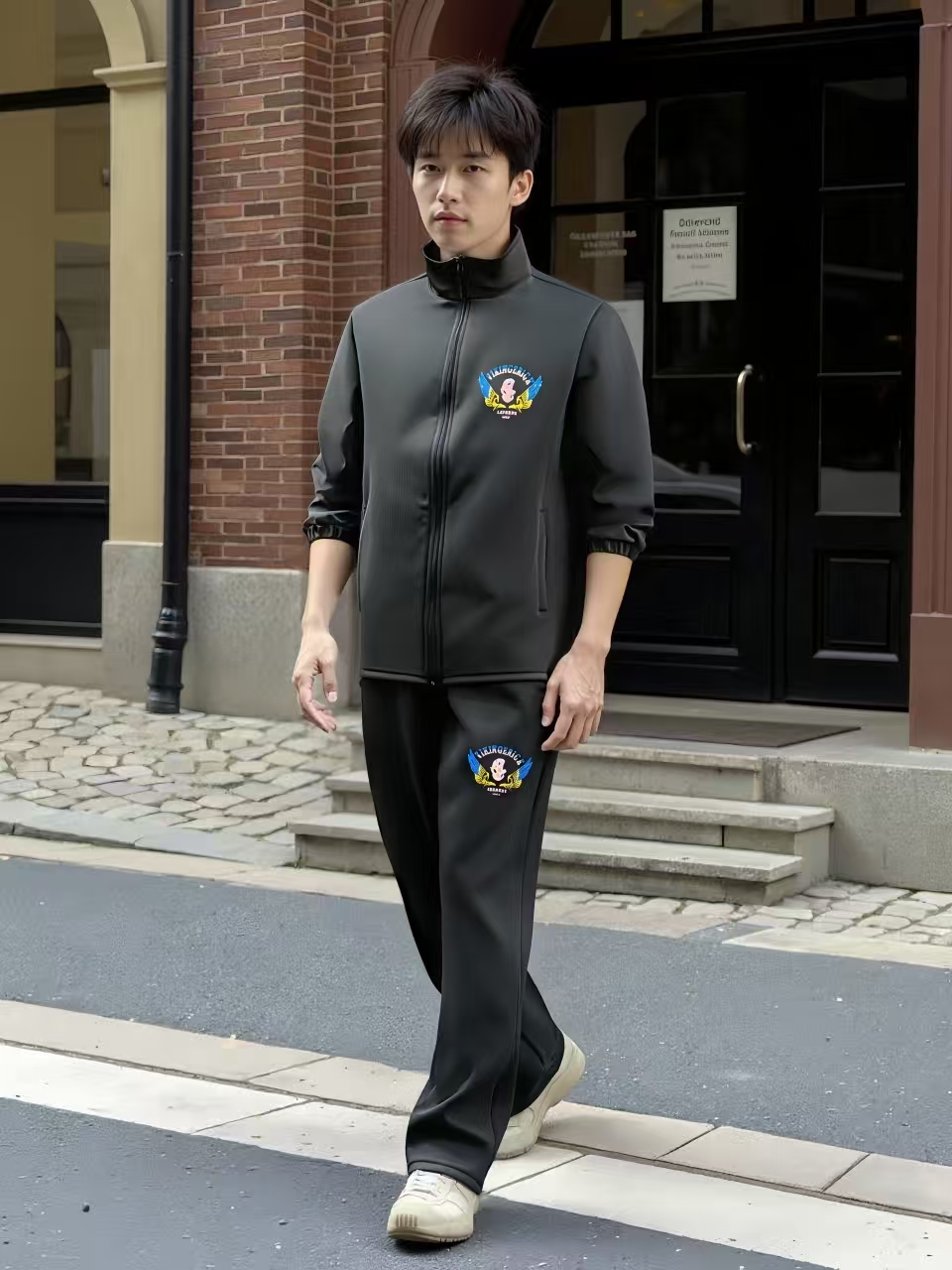 ｛买一送一｝时尚潮流夹克外套长裤卫衣T恤发光印花工艺秋冬套装