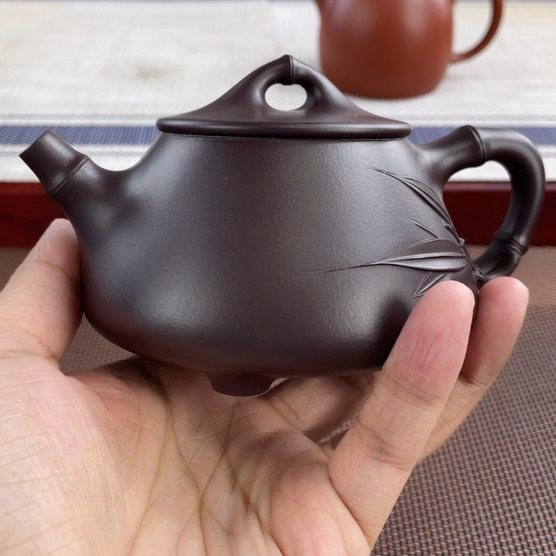 紫泥壶那***雨原矿老紫泥竹节石瓢