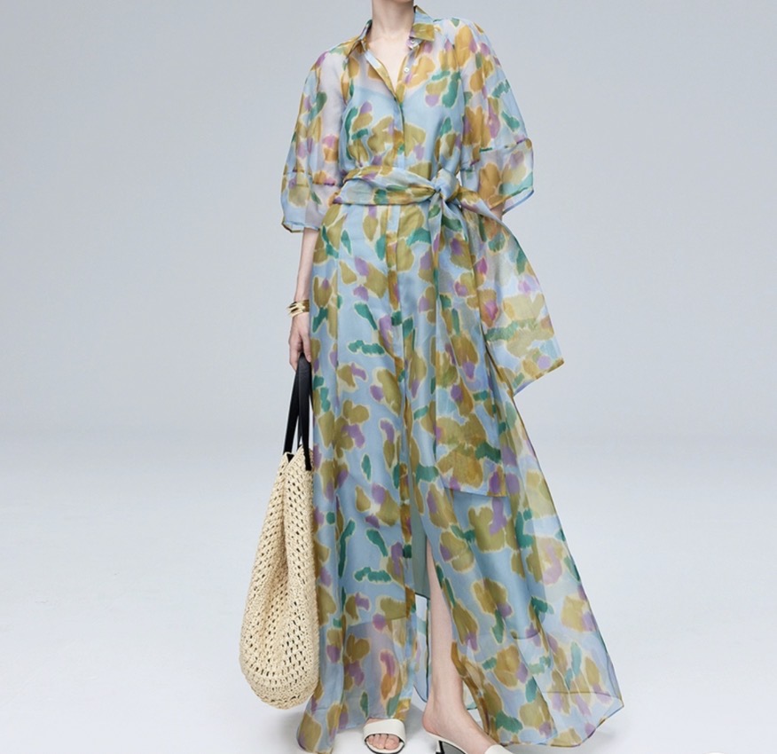 真丝桑蚕丝衬衫连衣裙碎花显瘦法式直播间抢购链接（非图片款）