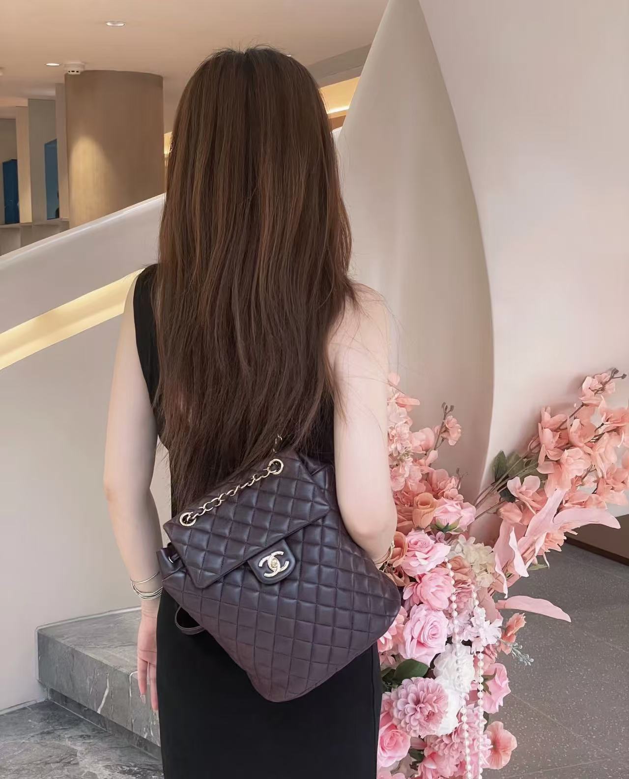 95新 Chanel/香奈儿 GGS萨尔茨堡双肩包小号紫扣羊皮|67563140
