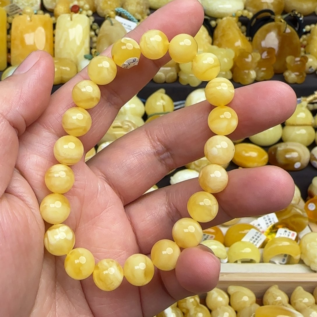 蜜蜡手链未镶嵌天然俄料妖花蜜蜡圆珠手串