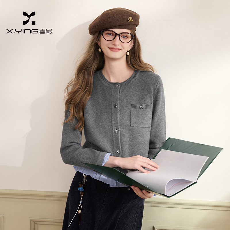 【粉丝专享】M75W002毛针织衫香影学院风灰色针织开衫女冬季新款