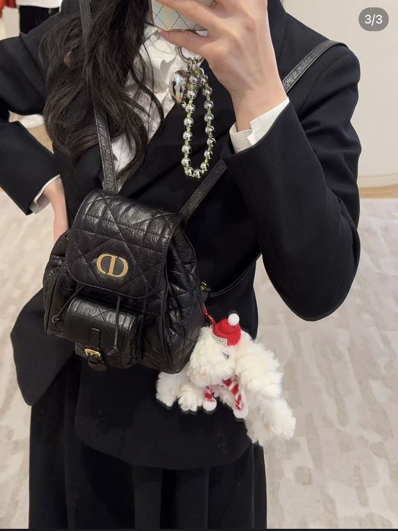 99新 DIOR/迪奥 黑金miss caro 全皮双肩包 24 年  16624508