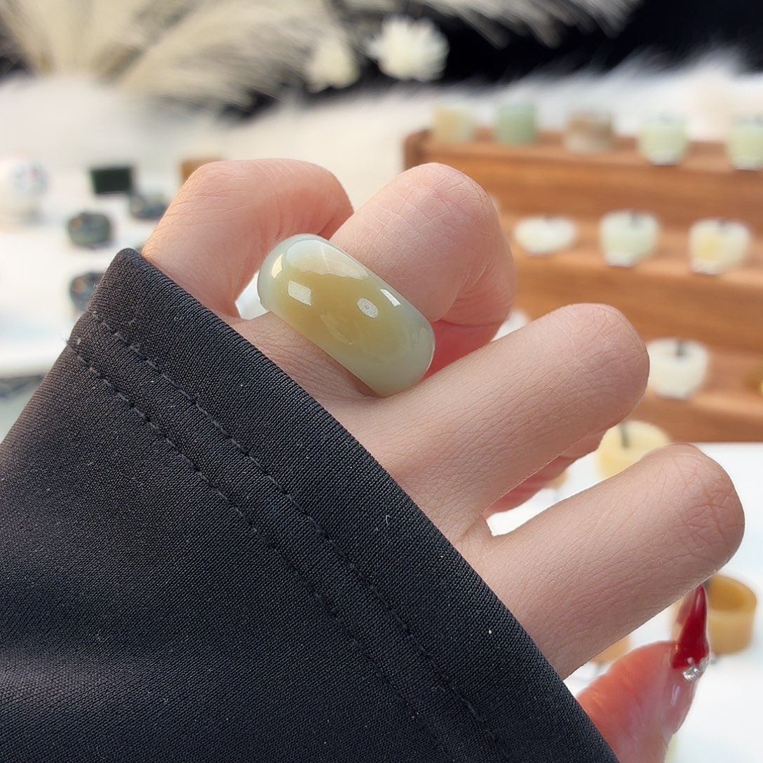 和田玉未镶嵌戒指i120一口糖墩墩16.3mm