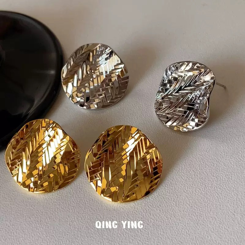 铜合金耳饰 女气质菱格纹金色通勤耳饰耳钉小众千金风耳包几何