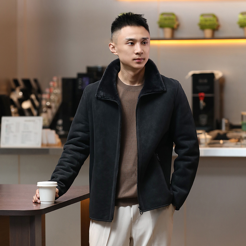 SHENGWEIYA/皮毛一体男款轻奢立翻领休闲真皮外套冬季59316