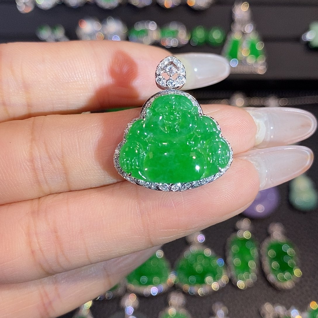 翡翠18K金镶嵌吊坠(不含链)佛公吊坠