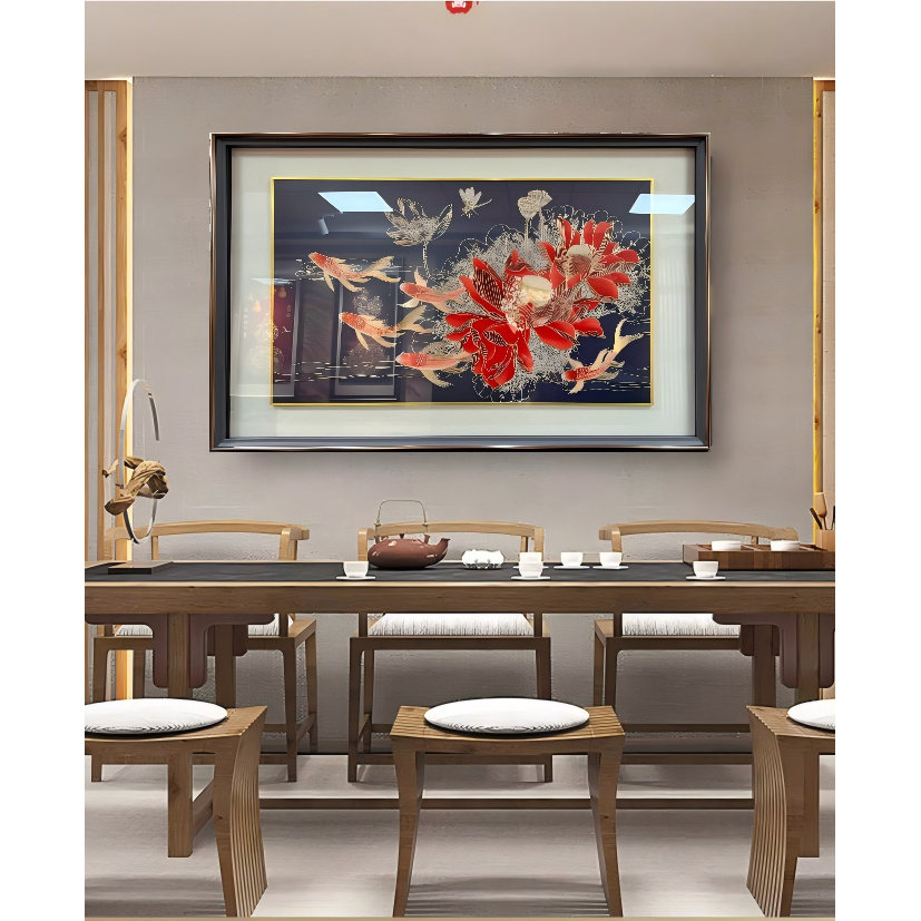 铜小鸭《荷花鱼》手工铜板雕刻 荷花鱼 餐厅 茶室 卧室背景墙挂画