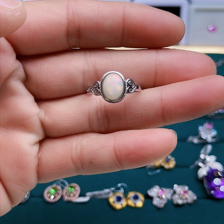 芙蓉石戒指银S925镶嵌成品