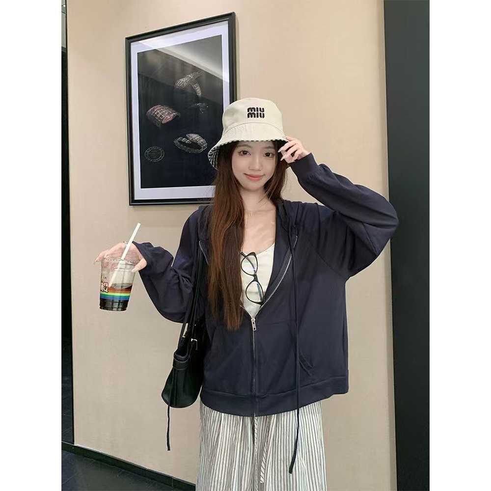 【白桃日记】雪花棉连帽纯色拉链休闲百搭薄款卫衣外套22025#