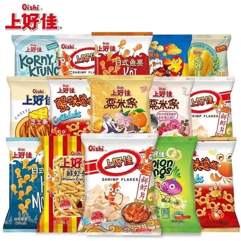 上好佳60-70g鲜虾条/田园泡洋葱圈/栗米条/芝士条/番茄薯条休闲零食