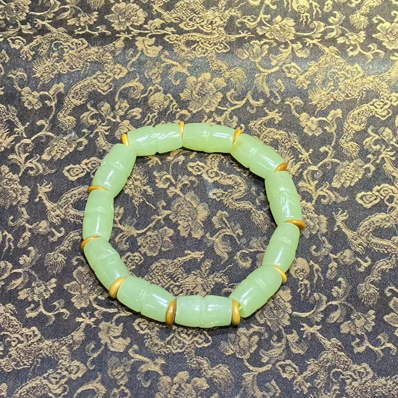 河磨玉桶珠竹节手链，大气！