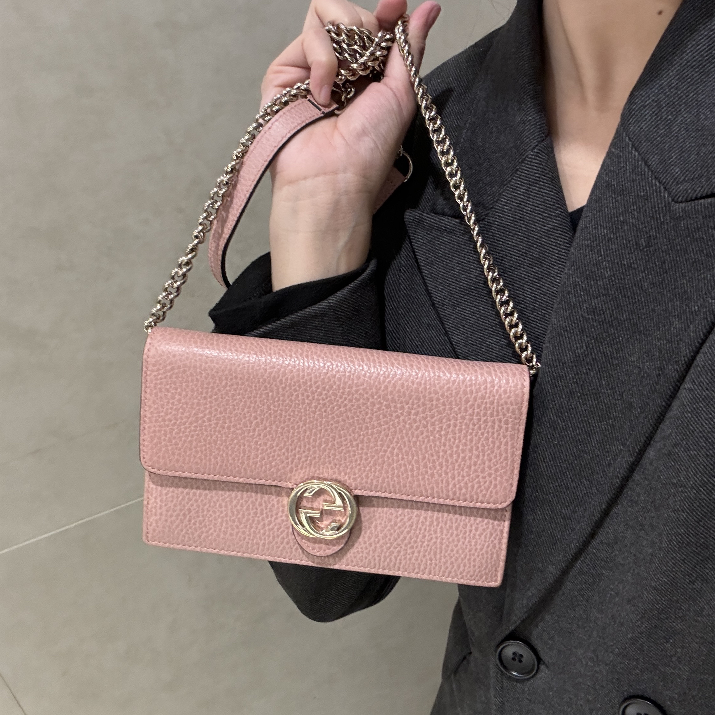 95新 GUCCI/古驰 【小考拉】古驰 粉金woc斜挎包