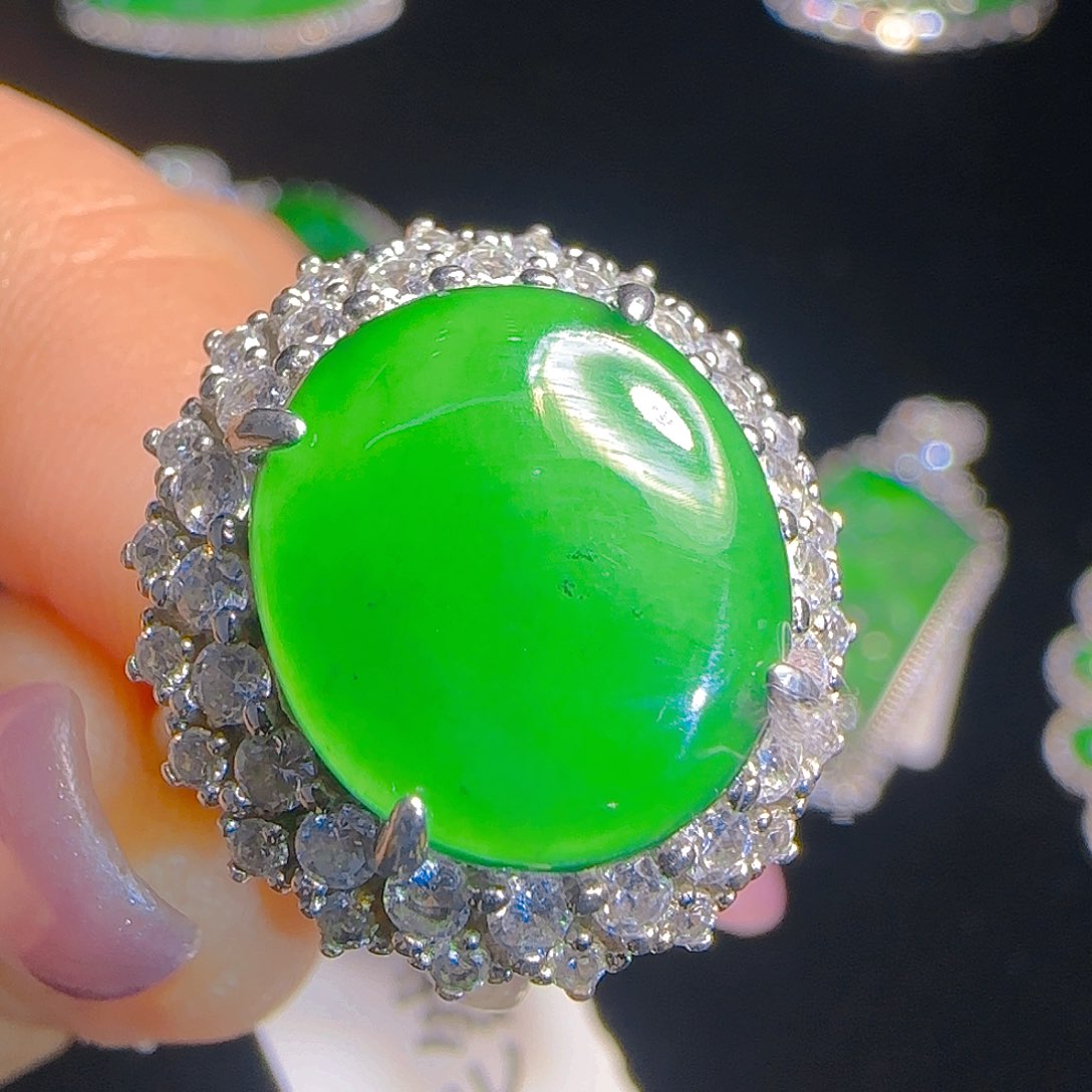 翡翠戒指银S925镶嵌天然