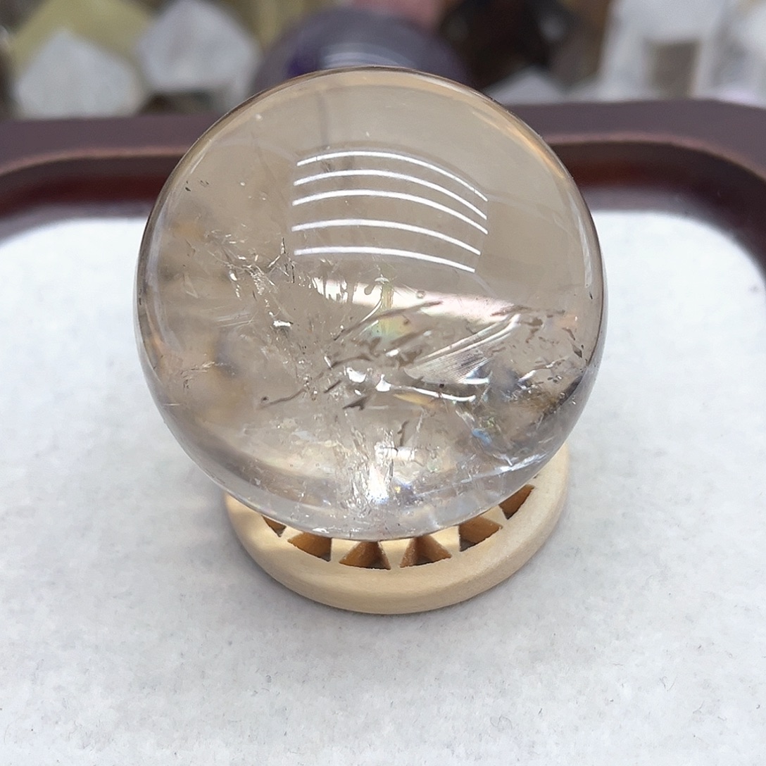 珠宝半成品未镶嵌水晶1 带彩茶水晶球43mm