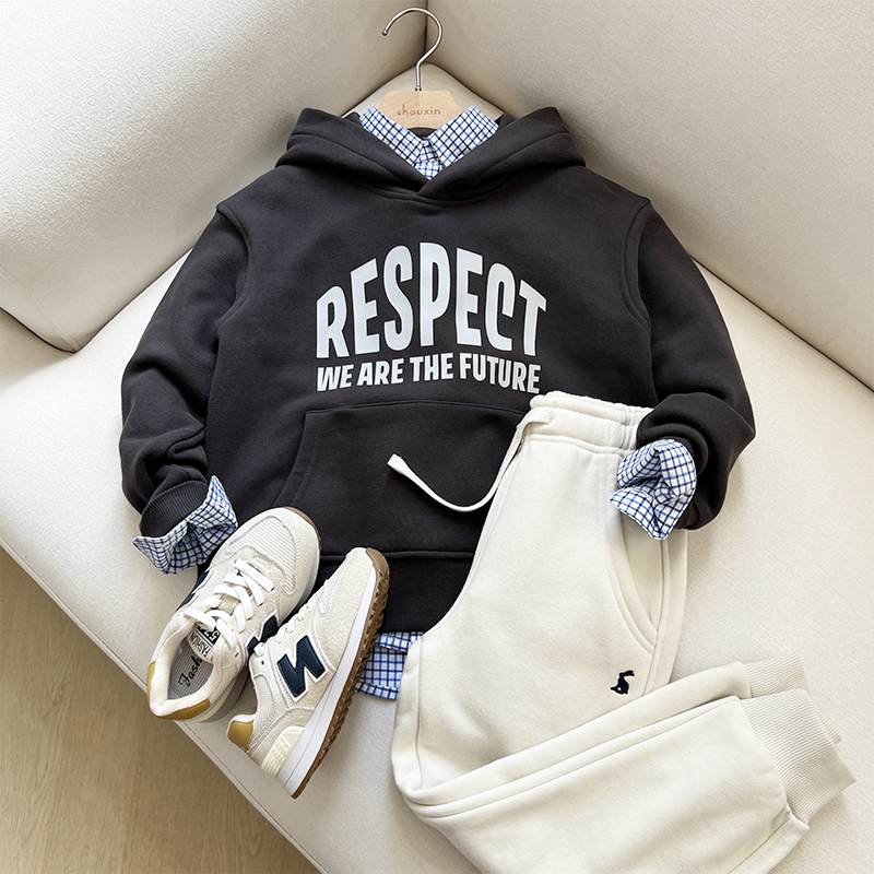 2025新款~字母连帽加绒卫衣男童中大童童装