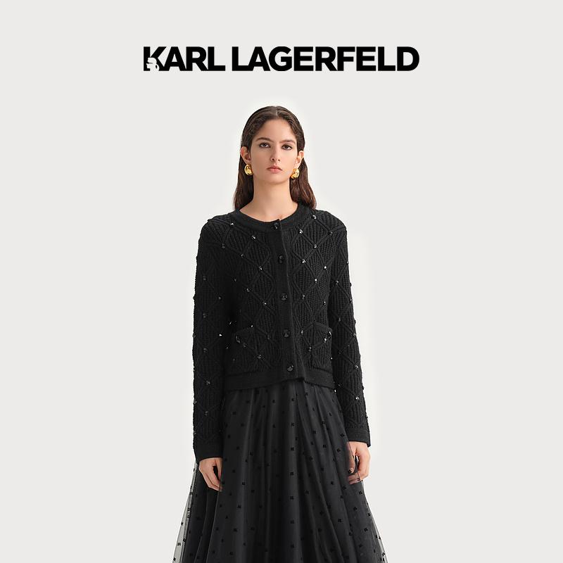 【丽公主专属】KARLLAGERFELD秋冬黑色绞花毛衣开衫236L2042