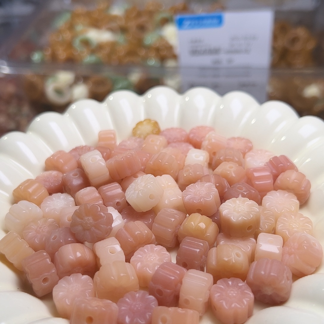 菩提根/象牙果吊坠卡12粉橘花22颗