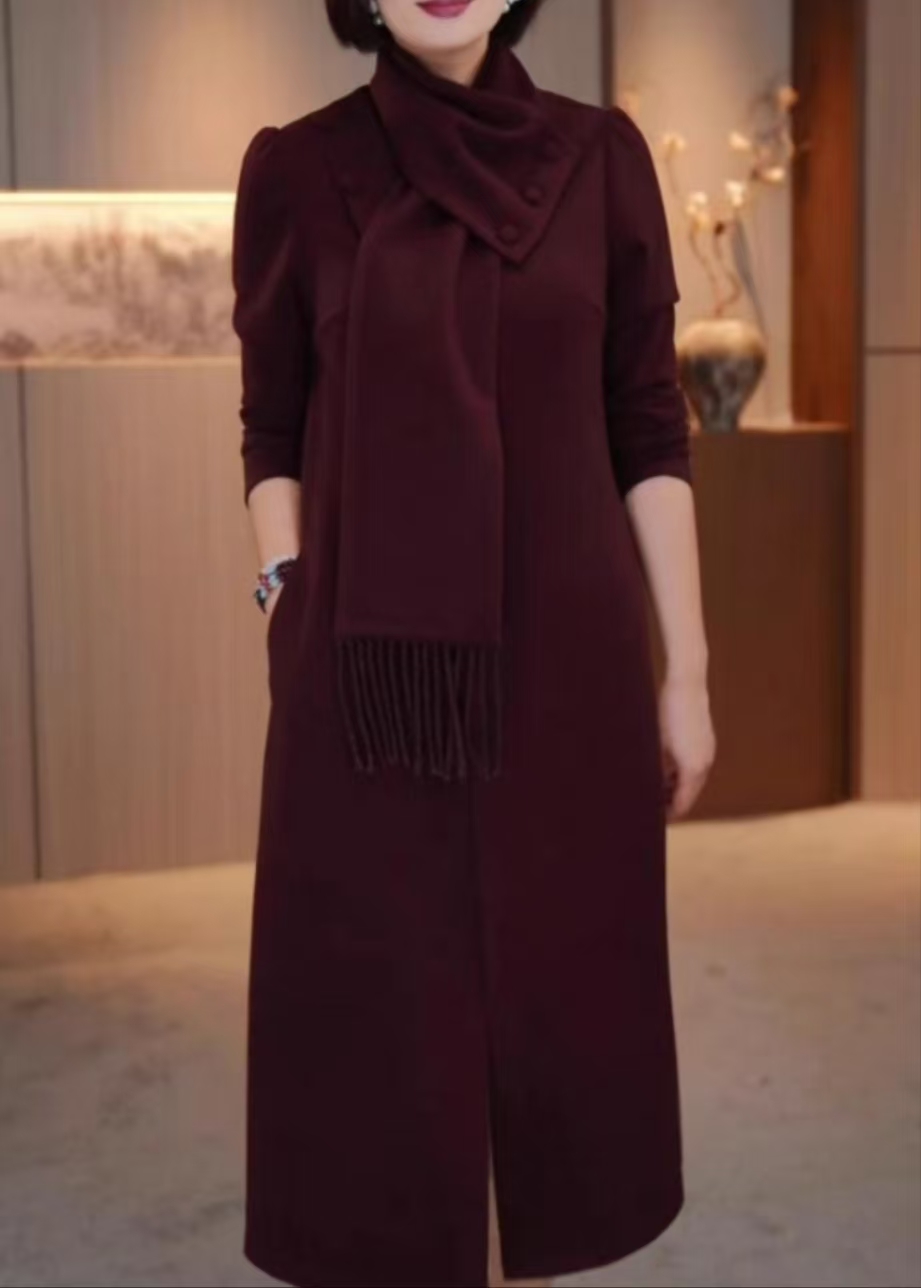 D583 时尚宽松围巾领连衣裙2025春新款洋气百搭女遮肉气质显瘦