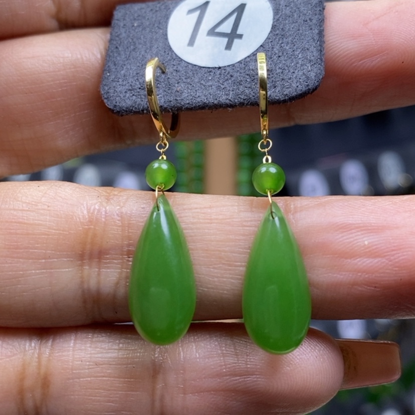 【闪购商品】和田玉耳饰18K金镶嵌18x8x3.8mm水滴厚金耳扣款