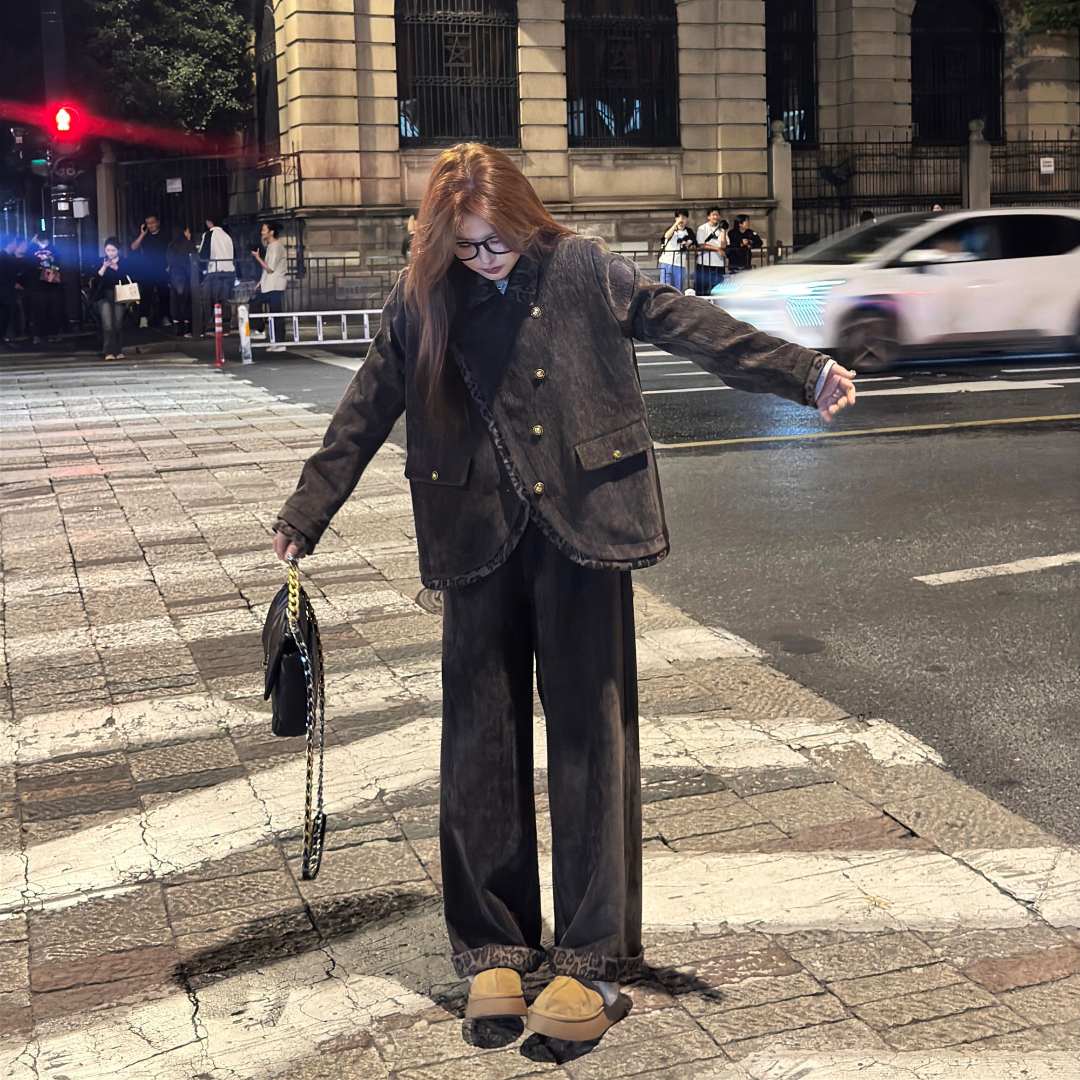 盈盈&南岛风女装拼接豹纹翻领外套胖mm宽松显瘦半裙套装ZYY1189