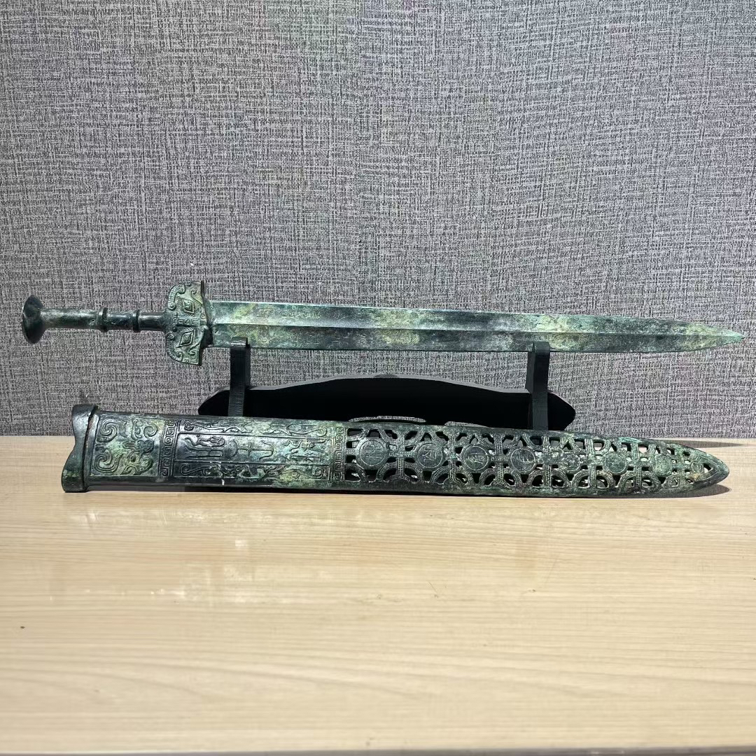 复古青铜剑，家居摆件，博古架，纯铜制品，
