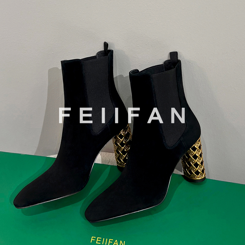 【现货】弹力瘦瘦靴2025秋冬新款女士细跟百搭尖头高跟短靴001