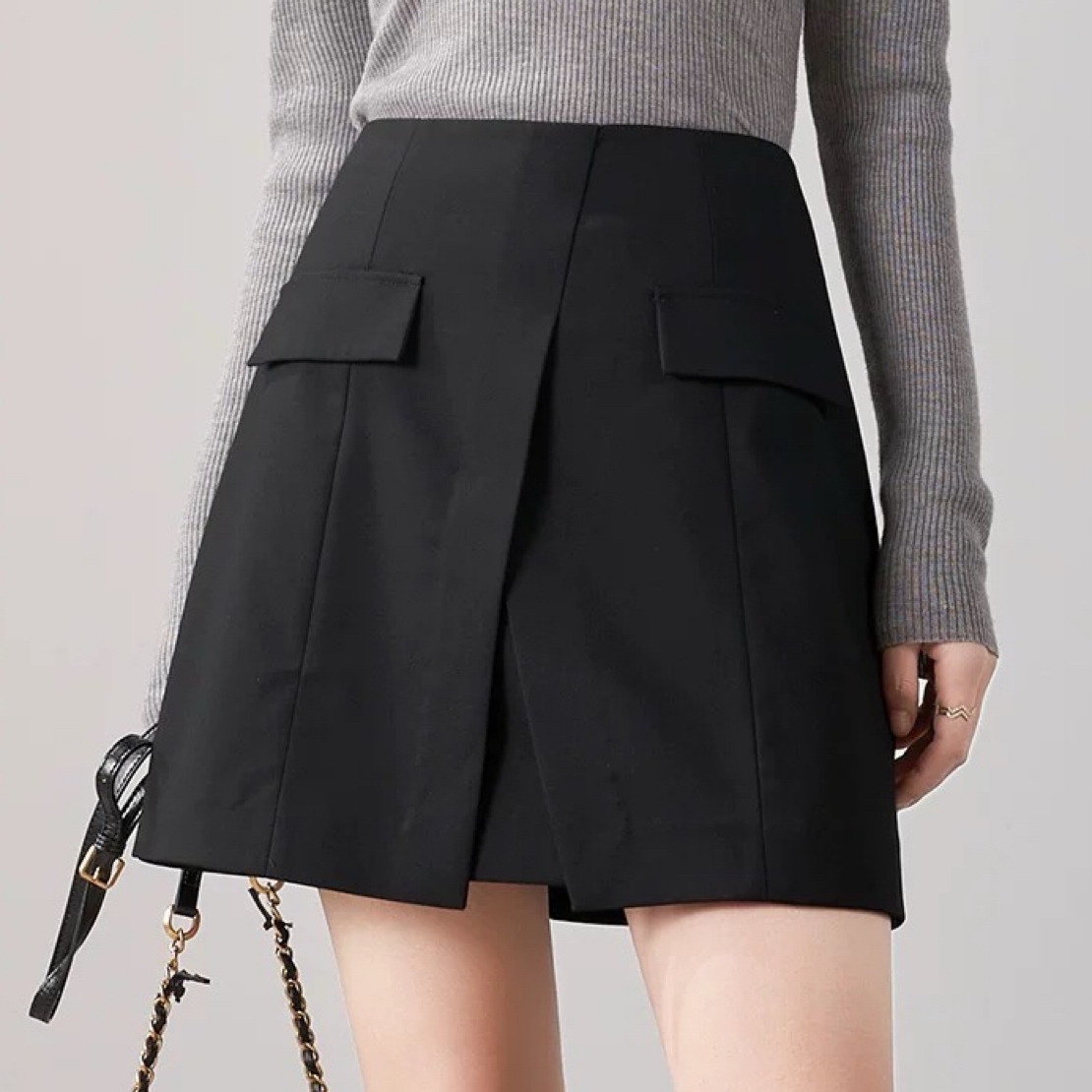 2238时尚高腰显瘦不规则百褶A字半身短裙女遮肉防走光