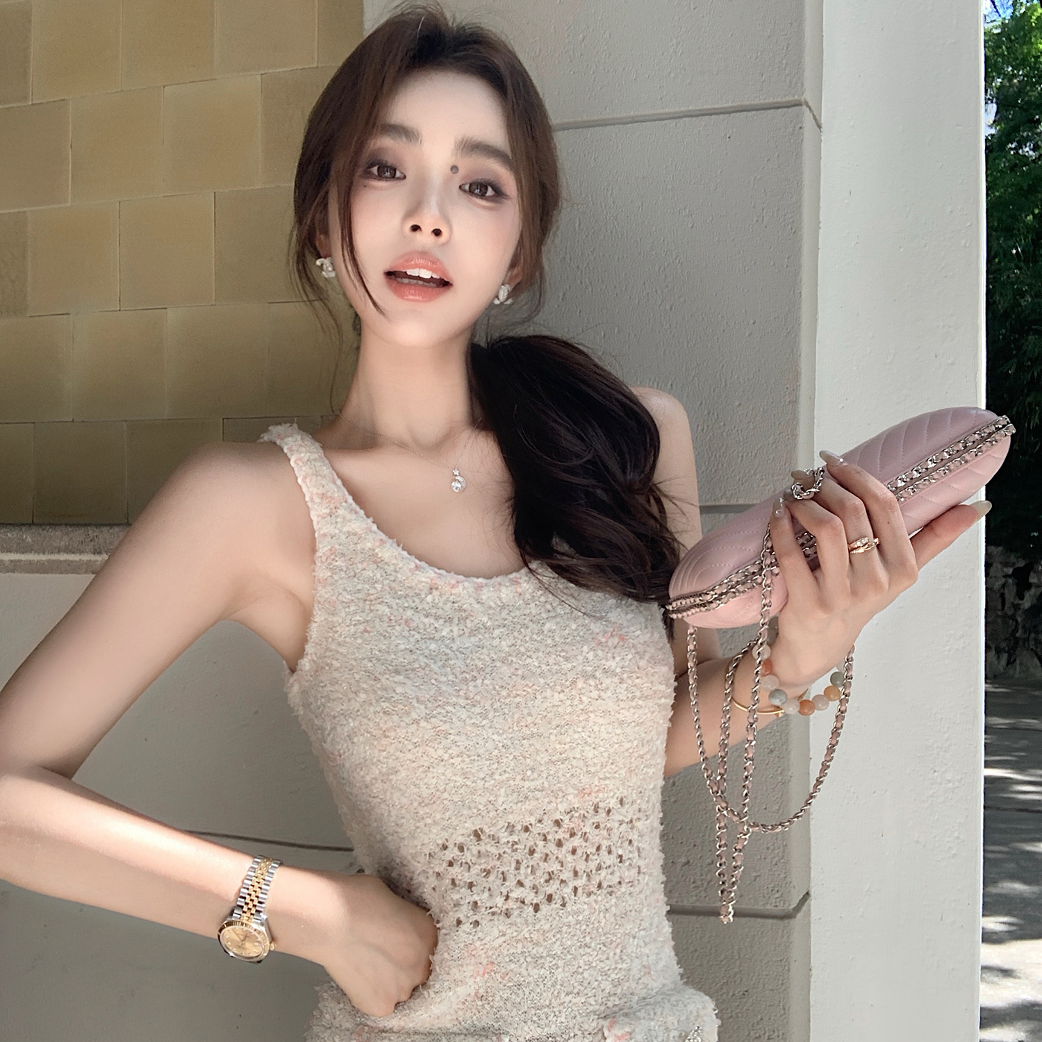 "奶芙背心裙"白月光温柔姐姐～喷染金丝羊毛羊驼蝴碟纱连衣裙！