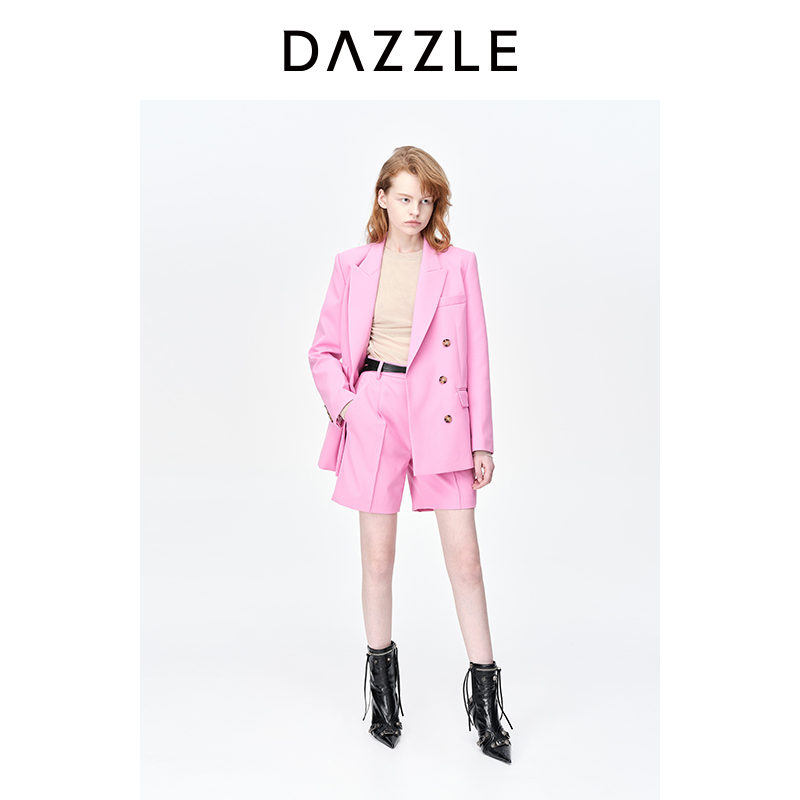 【精选】DAZZLE地素简约通勤戗驳领双排扣西装外套女2H1F510