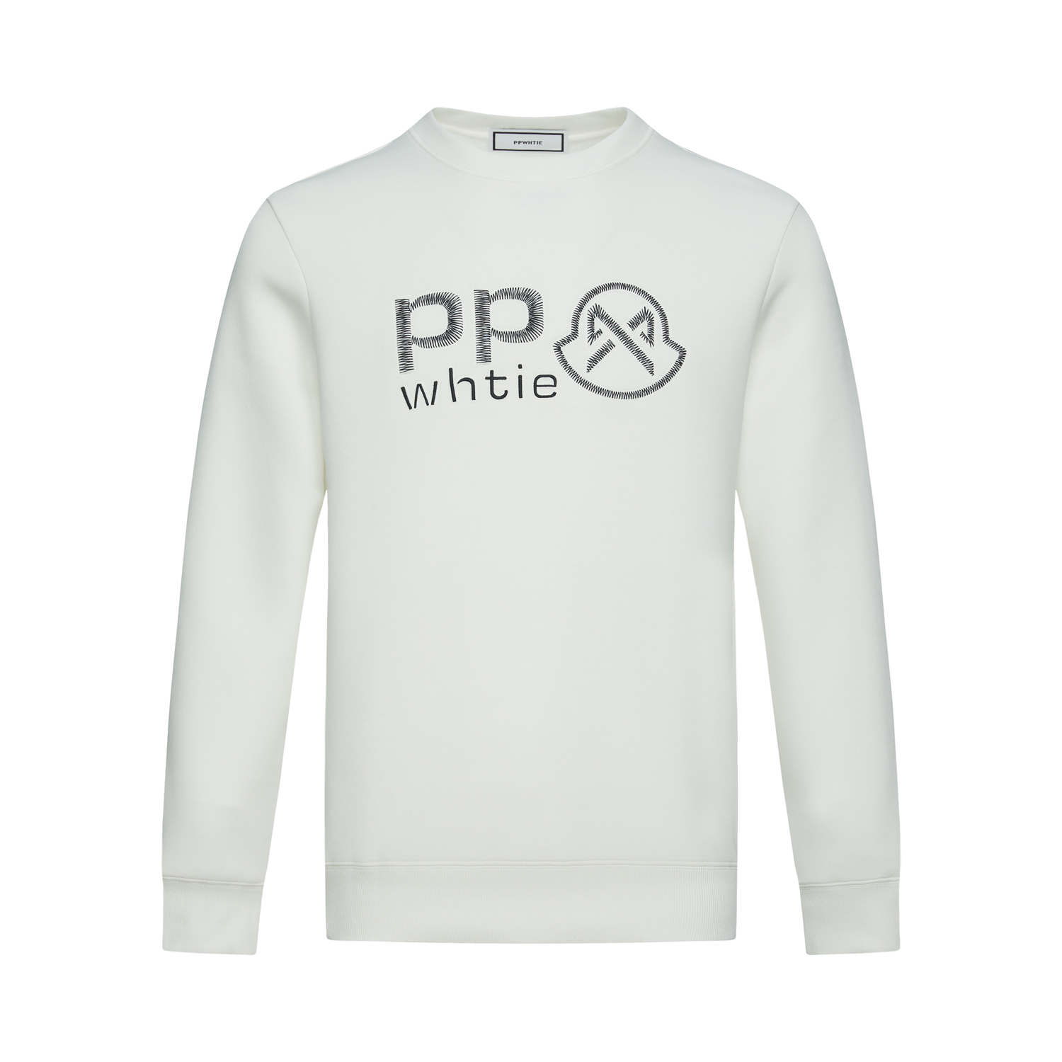 【PPWHITE】白PP男士简约内搭运动时尚刺绣休闲套头时尚长袖卫衣