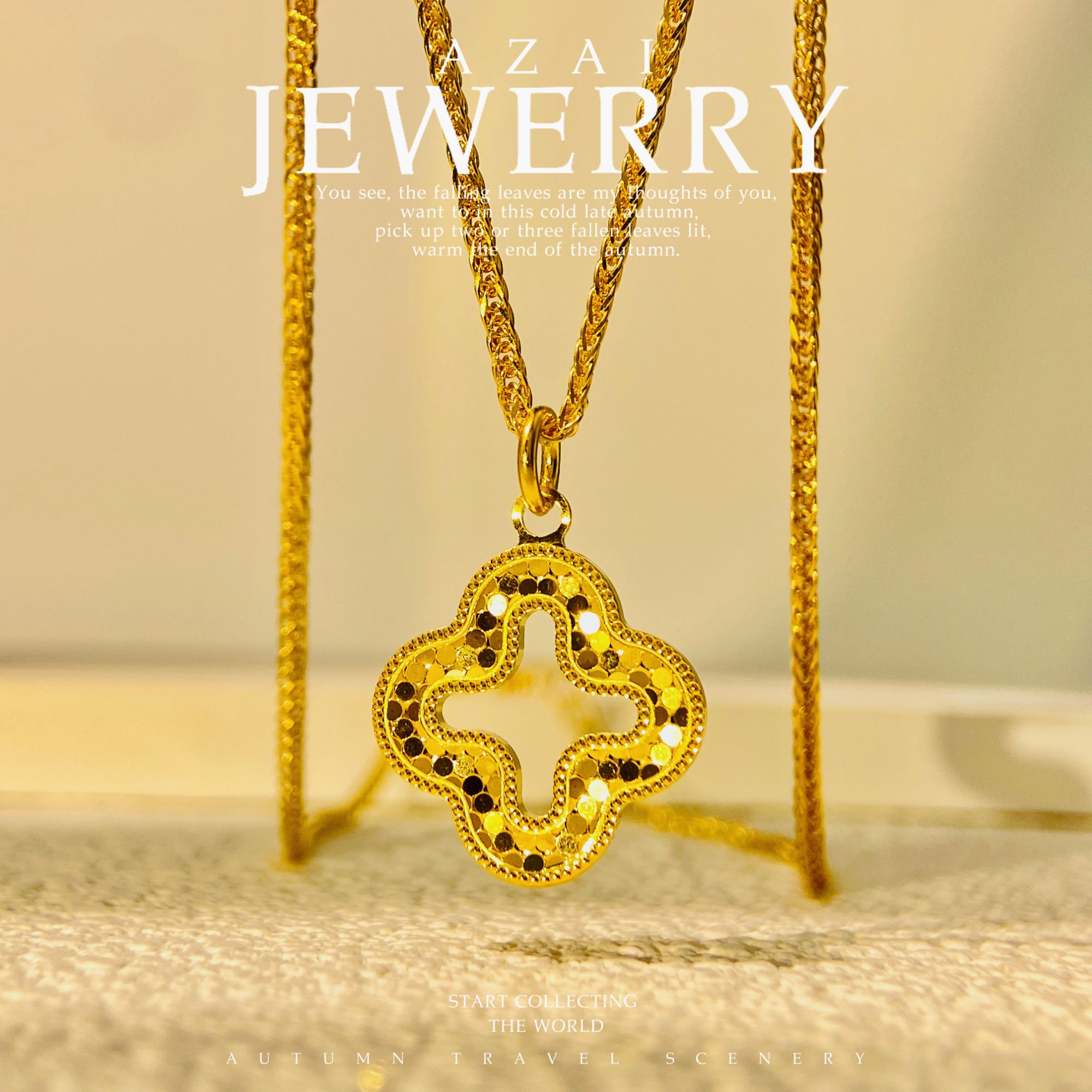 坠链均足银 时尚精致唯美小清新四叶草镂空吊坠套链