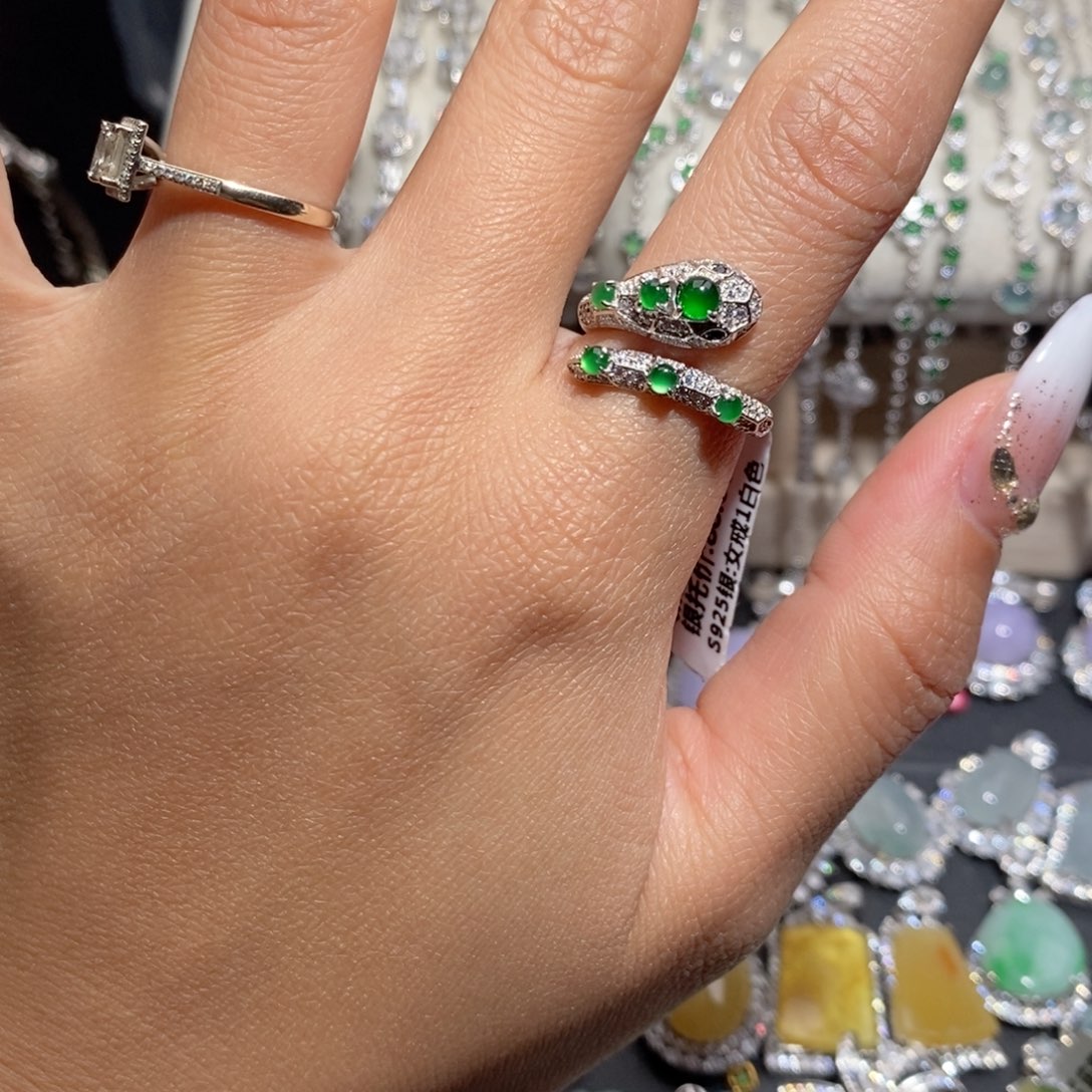 翡翠戒指银S925镶嵌c c c