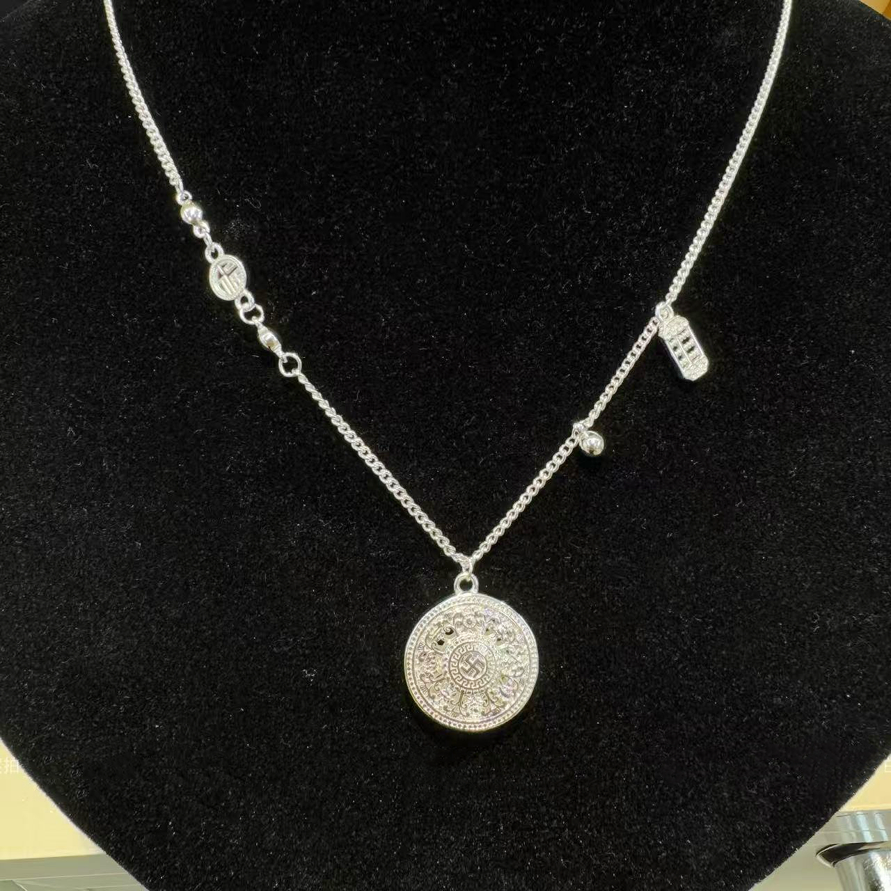 通体  999足银同款 H218 八宝罗盘算盘福牌项链