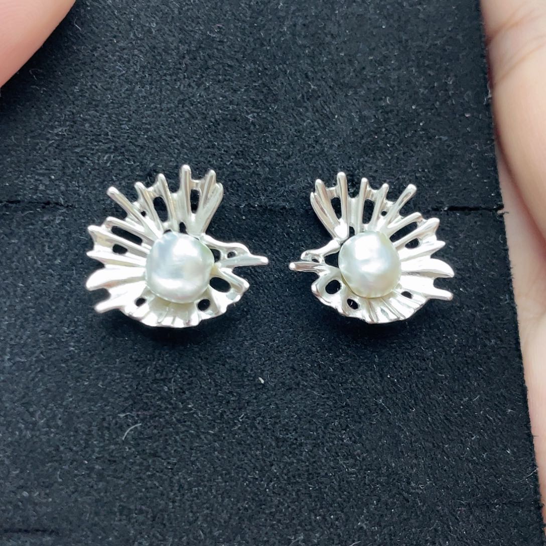 海水珍珠耳饰银S925镶嵌