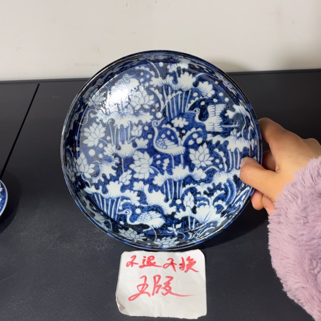 手绘仿元蓝底一鹭壶承