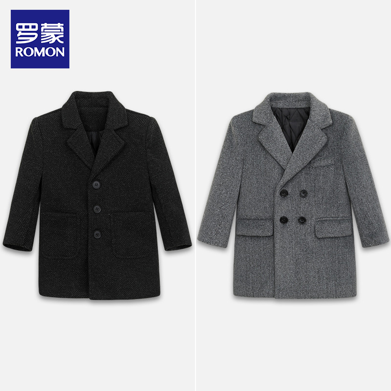 男童呢子外套秋冬中大童夹棉中长款呢子大衣韩版洋气加厚冬装外套