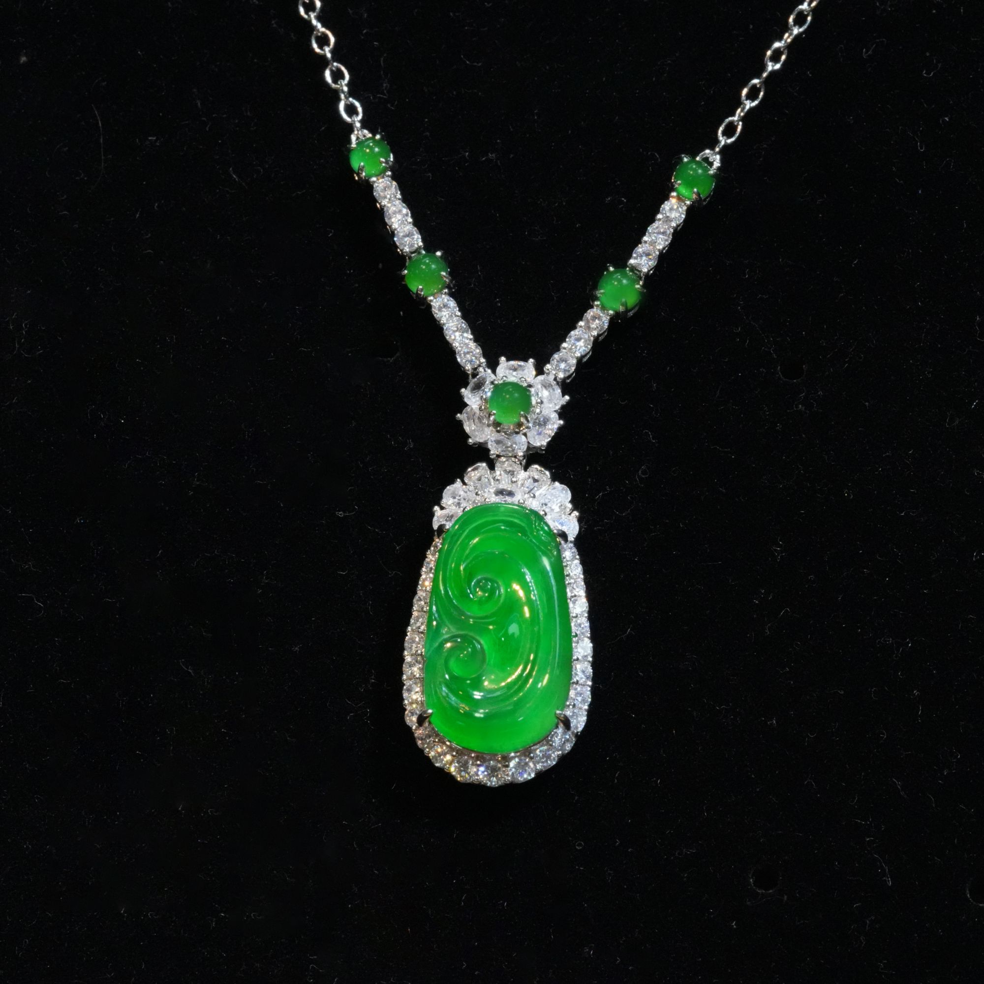 天然A货翡翠如意套链项链(多样性发一套)妈妈气质绿色镶嵌满绿